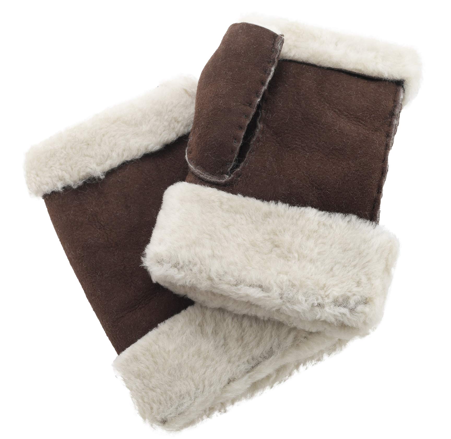 Lambland Women's Brown Premium Sheepskin Hand Sewn Cold Weather Winter Fingerless Gloves (Brown)