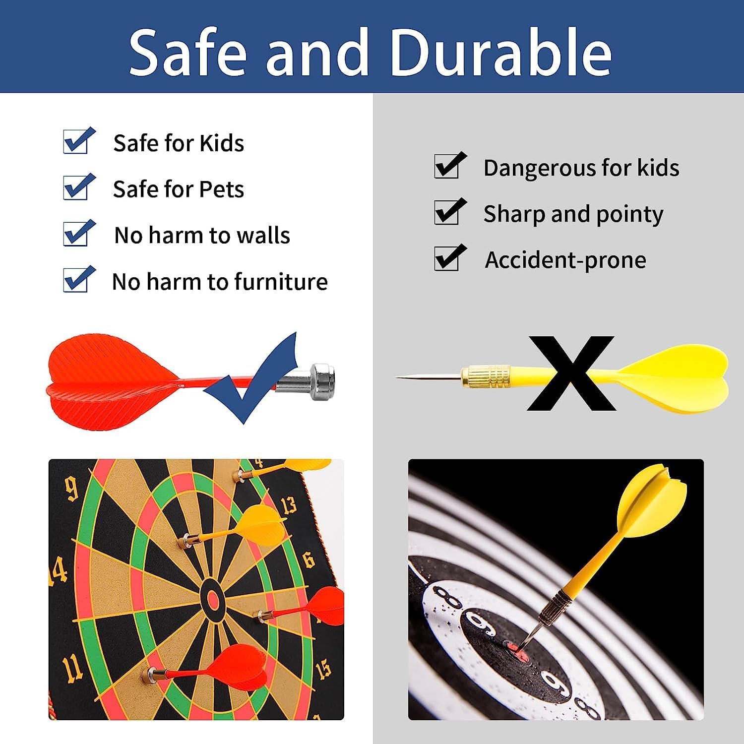 Pampam Toys Double-Sided Magnetic Dart Board Set, Indoor Outdoor Party Game with 12 Darts, Classic and Target Design, Black and Yellow 2