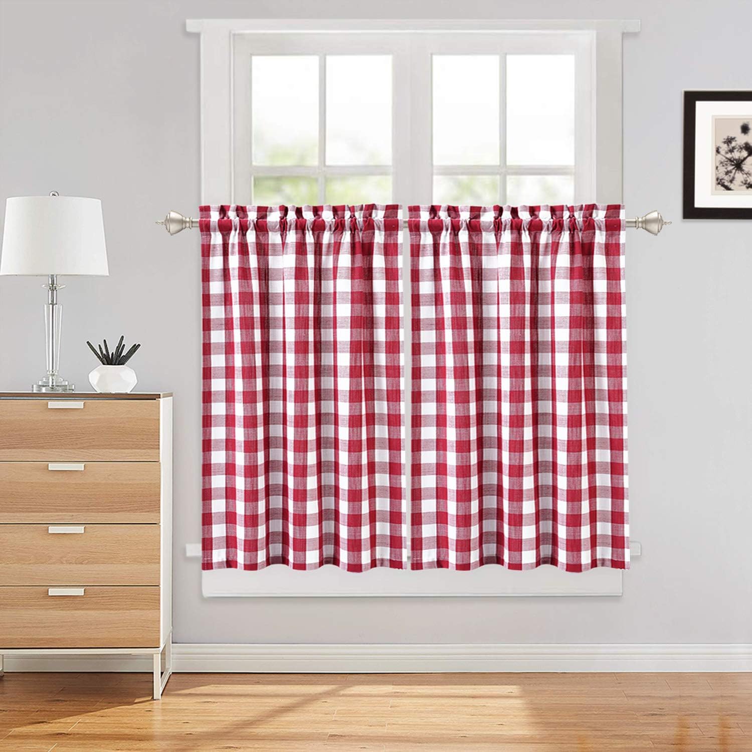 Alan Symonds Gingham Cafe Curtain Panel 24" Red : Amazon.co.uk: Home