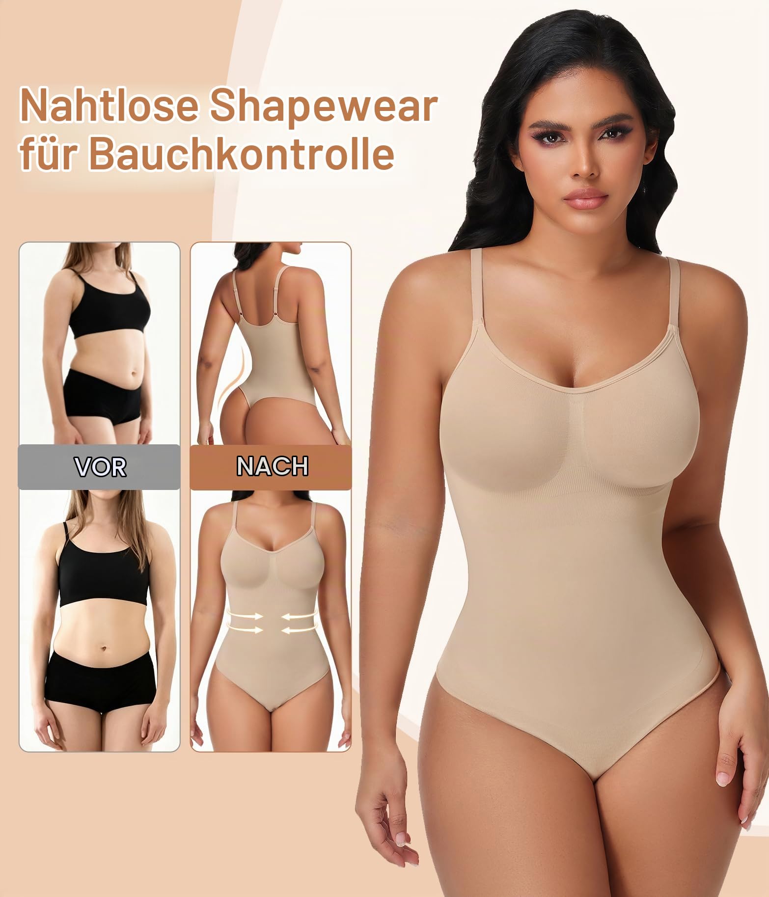 Niwicee Shapewear Damen Body Shaper Bauchweg Bodysuit Sculpting Shaping Miederbody Stark Formend Taillentrainer Bodysuit mit Verstellbarer Schultergurt