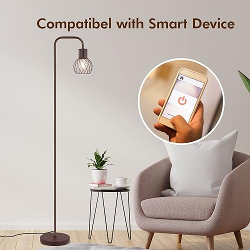 Miniatura 8 de AUQUEE Lámpara de pie, lámpara de pie industrial, lámpara de pie moderna con bombilla LED de 6 W, interruptor de pie, lámpara de pie de metal para