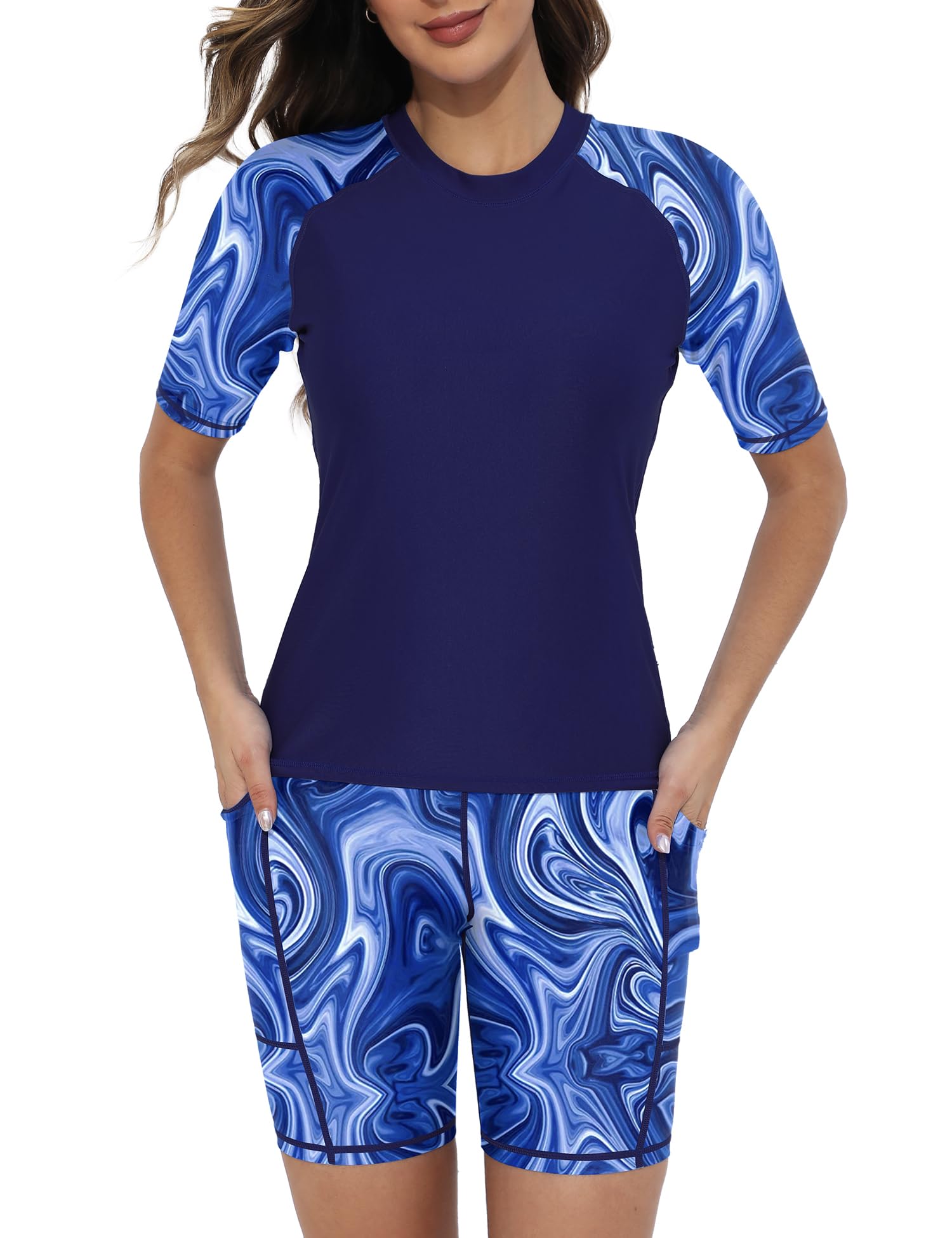 Tournesol Women's Two Piece Rash Guard Short Sleeve UPF 50+ Swim Shirts