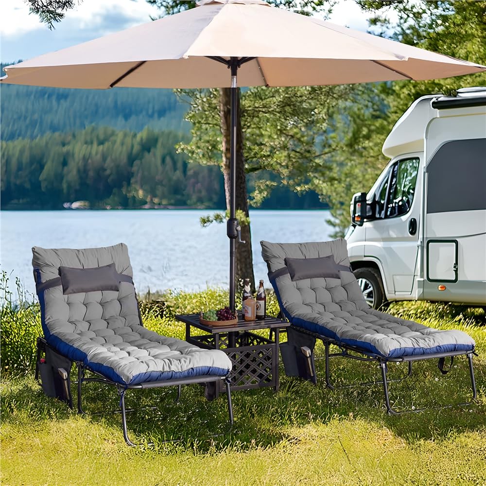 Yaheetech Cama de Camping Plegable con Colchón Extra Grueso,Cama Portatil Dormir con Almohada y Respaldo Ajustable en 5 Posiciones