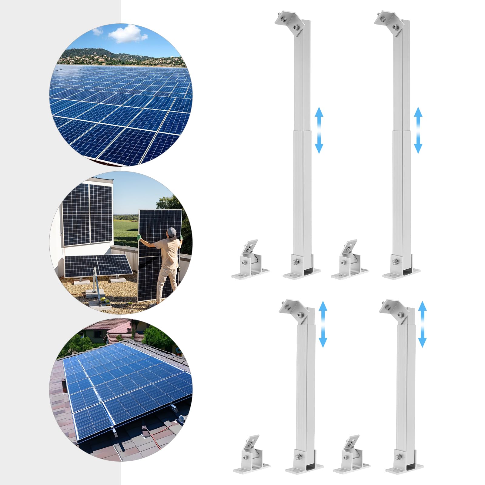 Supporto per pannello solare, regolabile, per balcone, tetto, roulotte (2 paia)