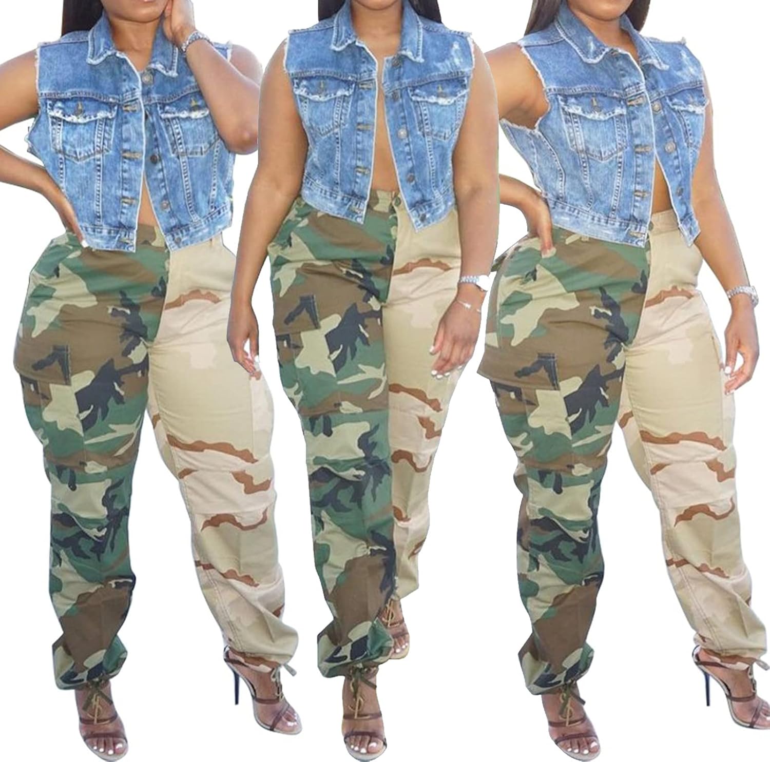 Voghtic Women Casual Colorblock Camo Cargo Pants Loose Lounge Jogger Sweatpants with Pockets