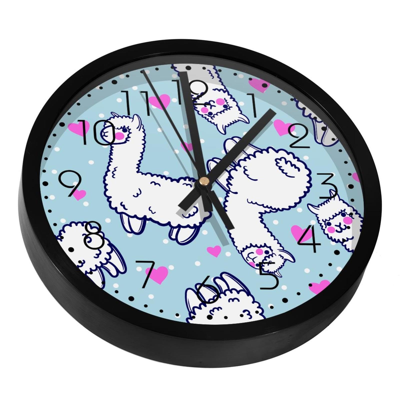 Horloge murale silencieuse lama rose à pois pour déco de chambre