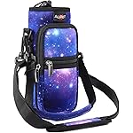 AUPET Water Bottle Sling Bag Sleeve Holder Carrier 25/32/40/64 oz,Insulated Crossbody Water Bottle Case Cover with Strap and Pockets for Men/Women Walking Hiking Camping (32oz, Purple Starry Sky)