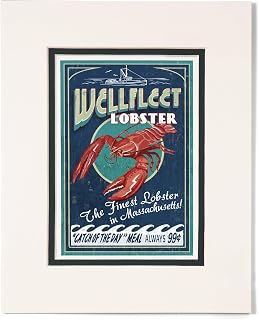 Lantern Press 8x10 Inch Matted Art Print Wall Decor, Wellfleet, Massachusetts, Lobster Vintage Sign