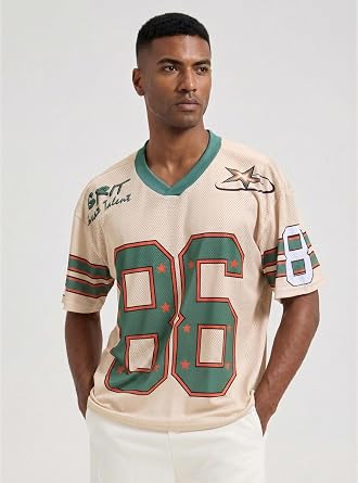 Men's Y2K Football Jersey Shirts Oversized Graphic Tees V Neck Mesh