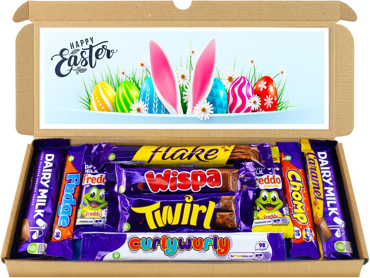 Easter Bunny Chocolate Hamper, Letterbox Chocolate Gift Box of 10 Fullsize Dairy Milk Chocolate bars, Ideal Gifts For Women & Gifts For Him (Happy Easter)