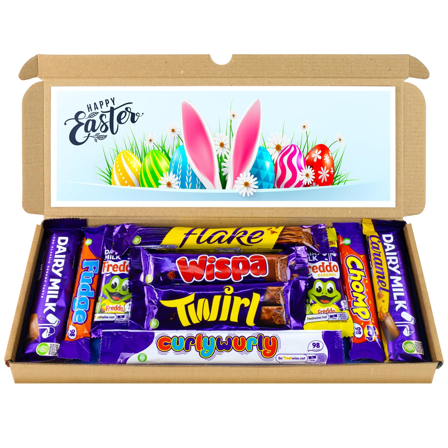 Easter Bunny Chocolate Hamper, Letterbox Chocolate Gift Box of 10 Fullsize Dairy Milk Chocolate bars, Ideal Gifts For Women & Gifts For Him (Happy Easter)