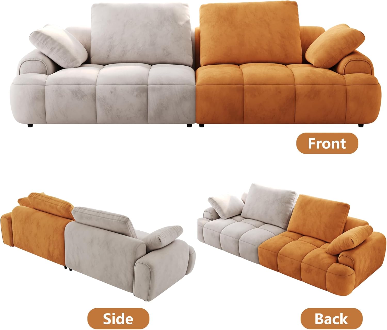 blackwolf Modern Loveseat Sofa, Luxury 86.6″ Large Size 3 Seater Couch, Comfy Sectional Cloud Sofa Couches for Living Room, Bedroom, Apartment, Suede Fabric(Beige and Yellow)