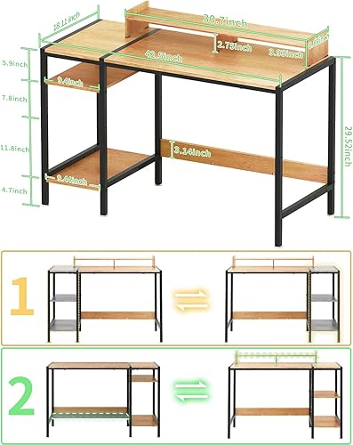 Miniatura 3 de Escritorio para juegos con soporte para monitor, almacenamiento y diseño de mármol, escritorio ajustable para oficina en casa