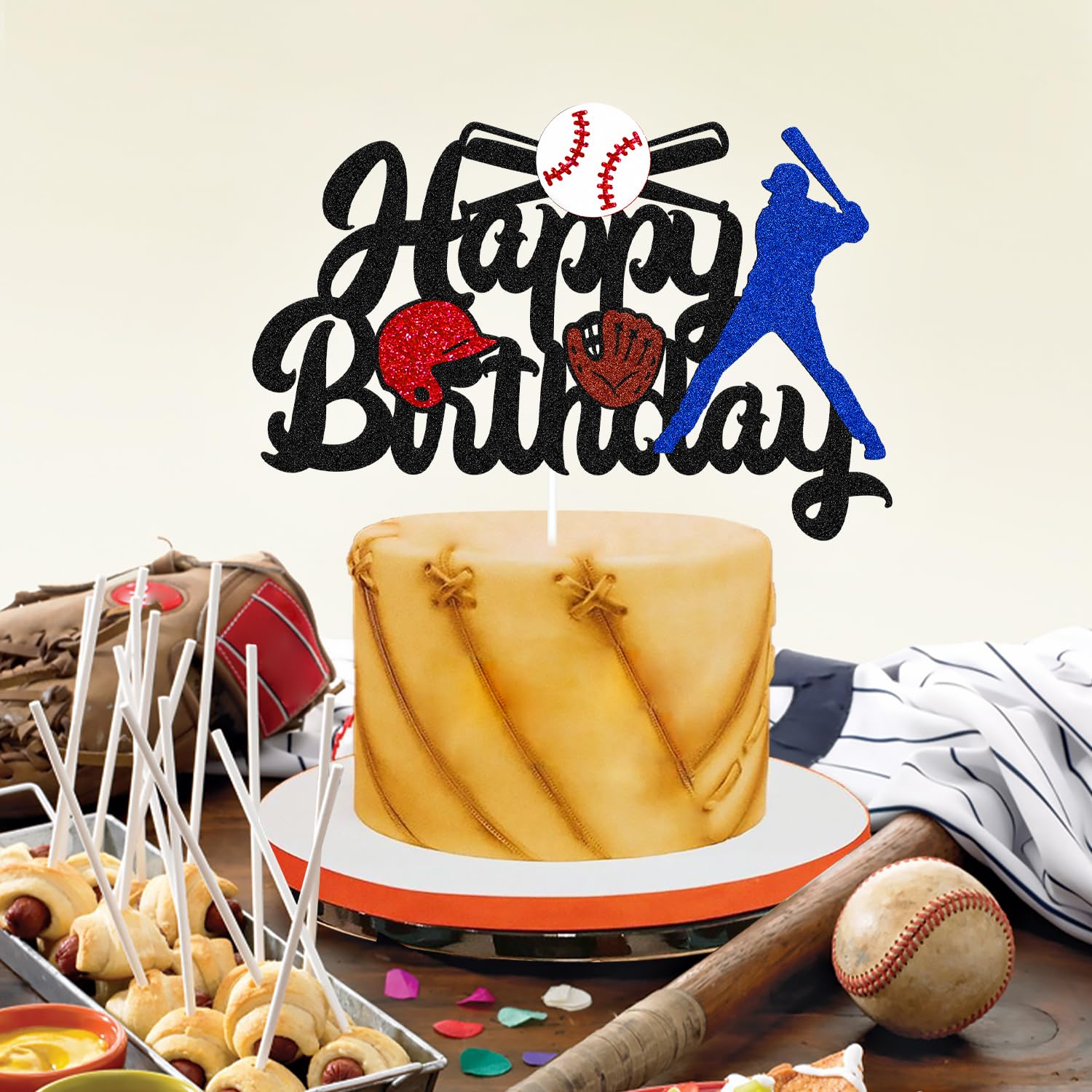Baseball Cake Topper Baseball Cake Decoration Baseball Softball Player Cake Topper for Man Boy Girl Sport Themed Birthday Party Supplies Glitter Black ...