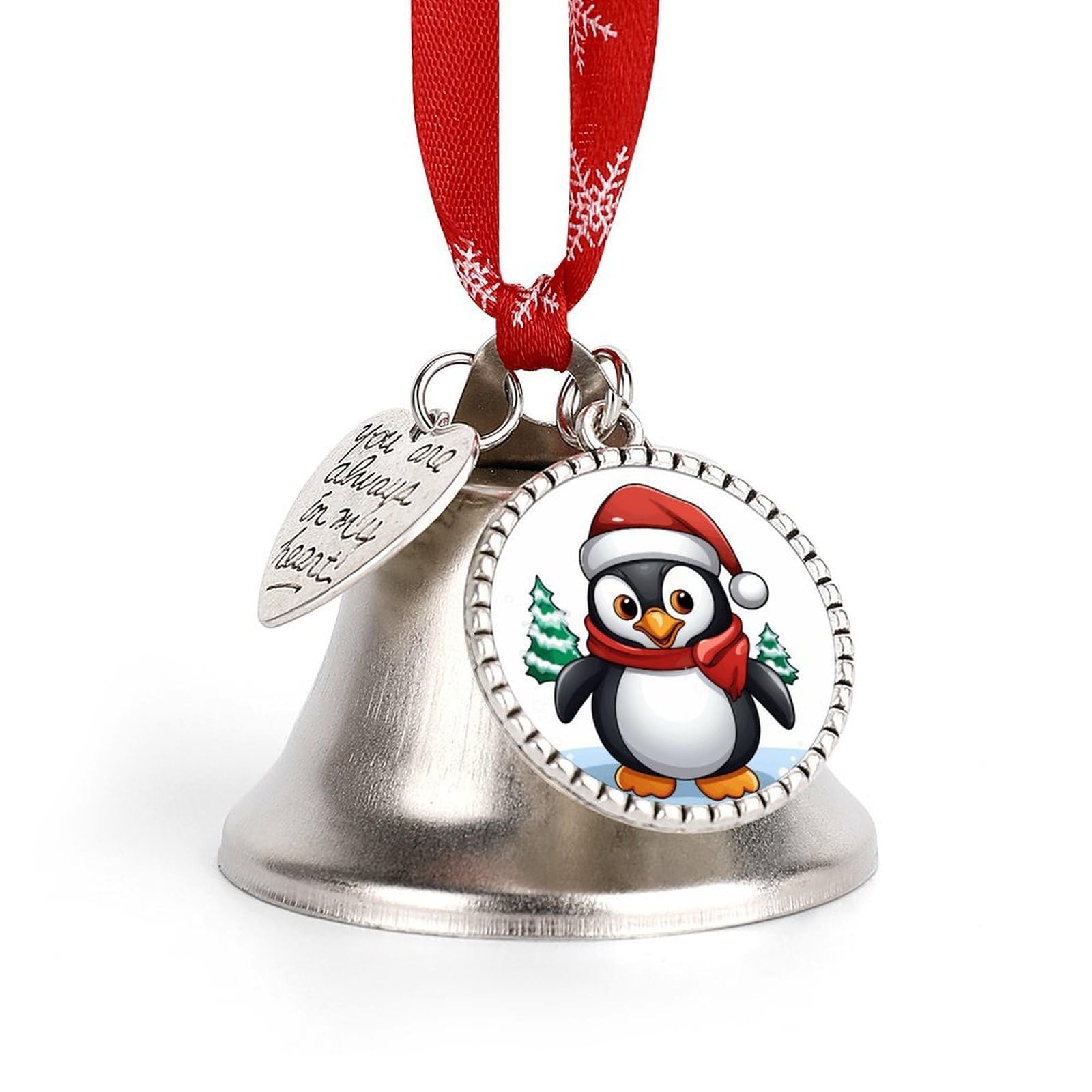 Christmas Penguin Bell Ornament Red Ribbon for Christmas Tree Holiday Decoration Personality Believe Bell Ornaments Sleigh Bells for Winter New Year Party Supplies