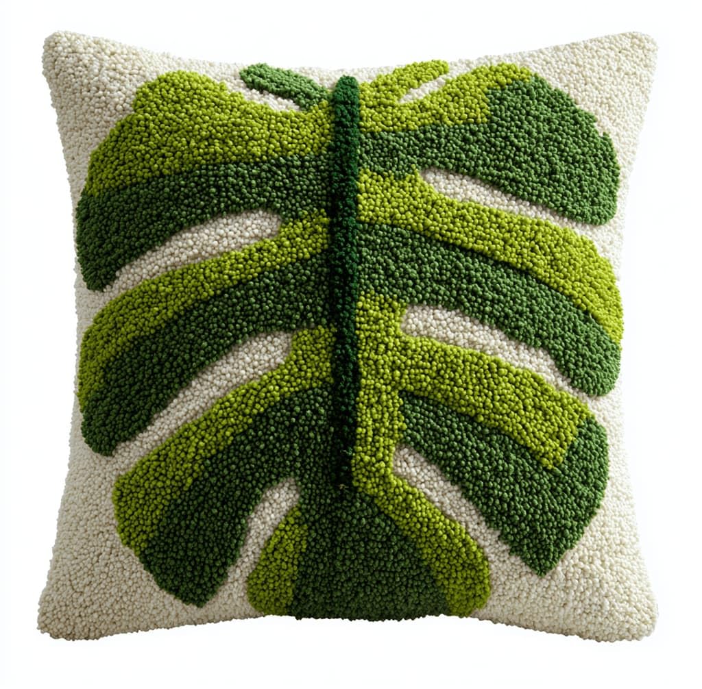 Kitquiver Latch Hook Cushion Kit,Leaf DIY Throw Pillow Cover 43X43Cm
