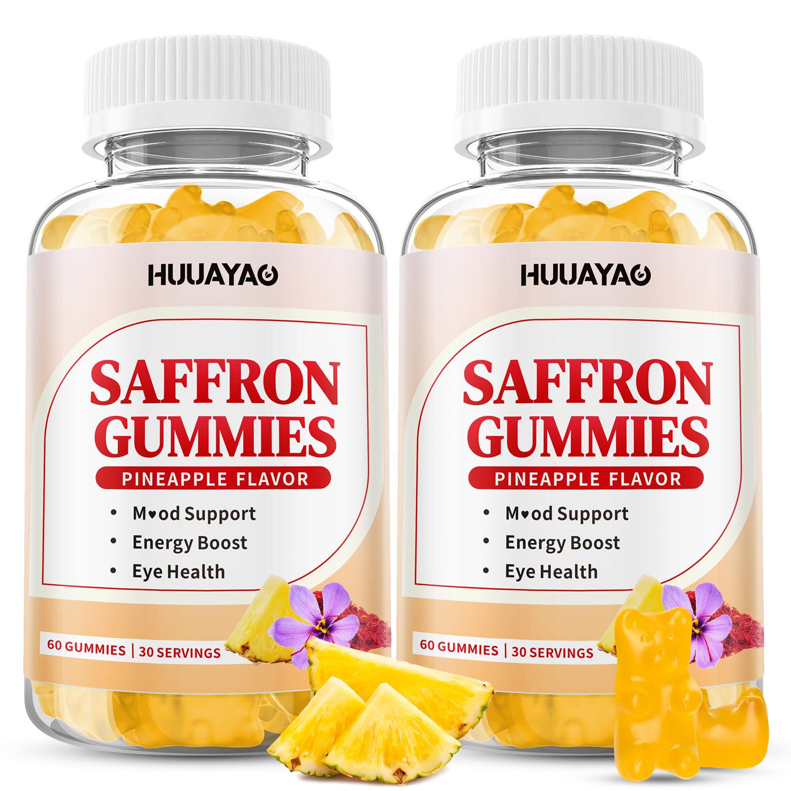 10-IN-1 Saffron Gummies, Sugar Free Saffron Supplements with Ashwagandha, L-Theanine, Rhodiola Rosea, Vitamin D3, B6, Magnesium & Zinc for Mood, Energy, Focus Support, Pineapple Flavor, 60 Count — Amazon image 8