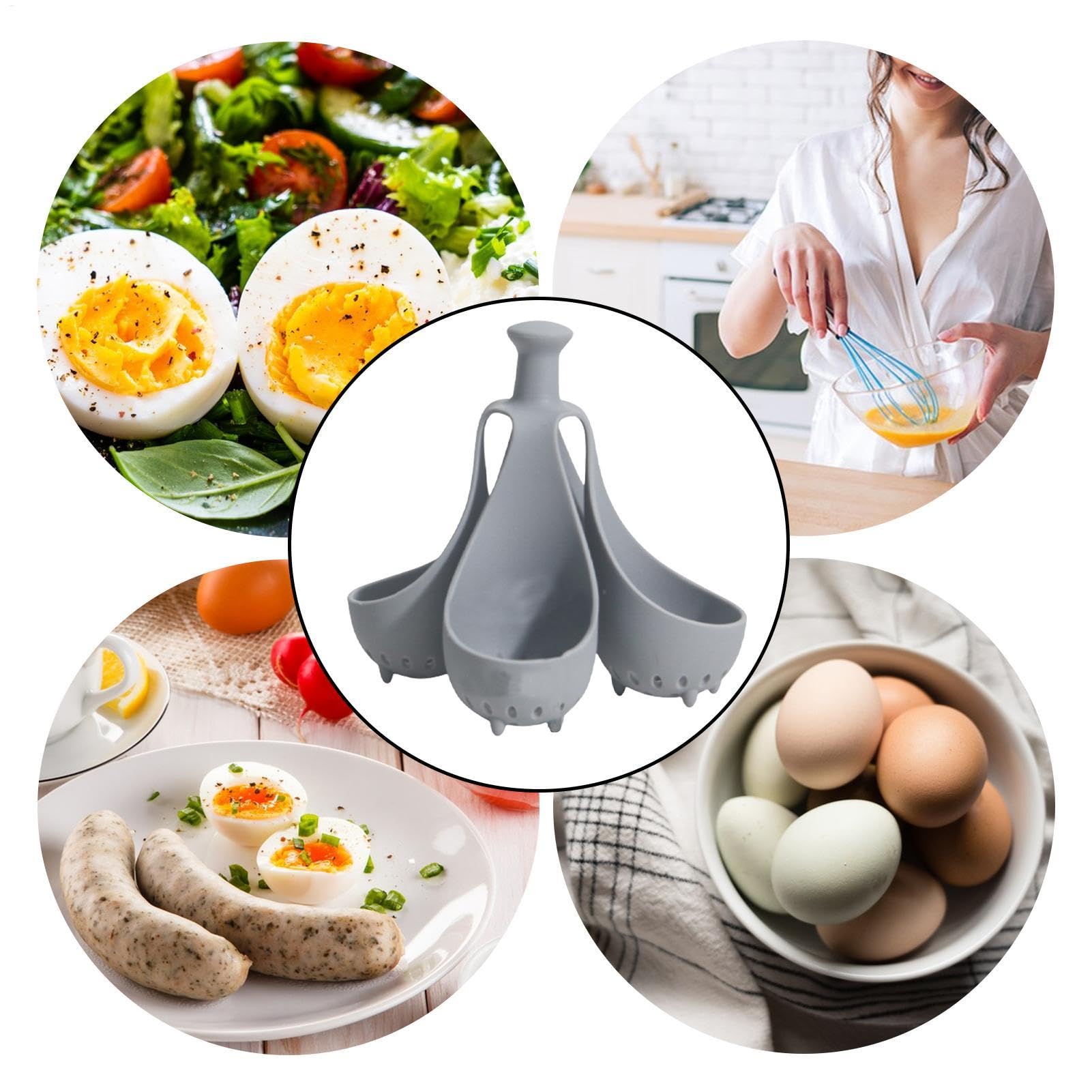 Silicone Egg Cooker Cups, Egg Poacher Set, 5.12x5.12x4.92 Inches High Temperature Resistant Dishwasher Safe Compact Stackable Design, Kitchen Storage Rack for Easy Drawer