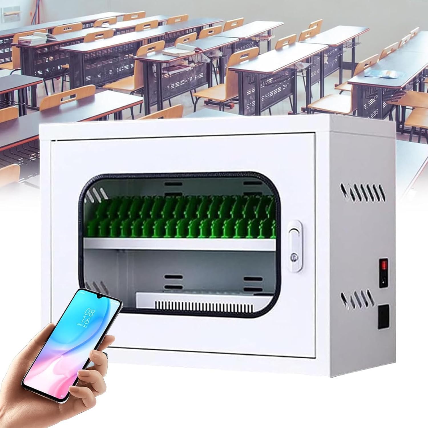 GTHTUHFD Mobile Phone Charging Station With Universal Wheels Multi-Device Charging Cabinet & Rechargeable Cellphone Locker - Convenient Charging Solution For Home & Office,20slots3