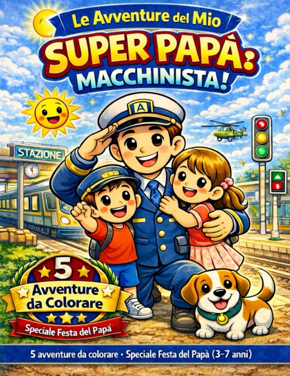 Le Avventure del Mio Super Papà: Macchinista! Libro da colorare: 5 avventure da colorare - Speciale Festa del Papà (3–7 anni)