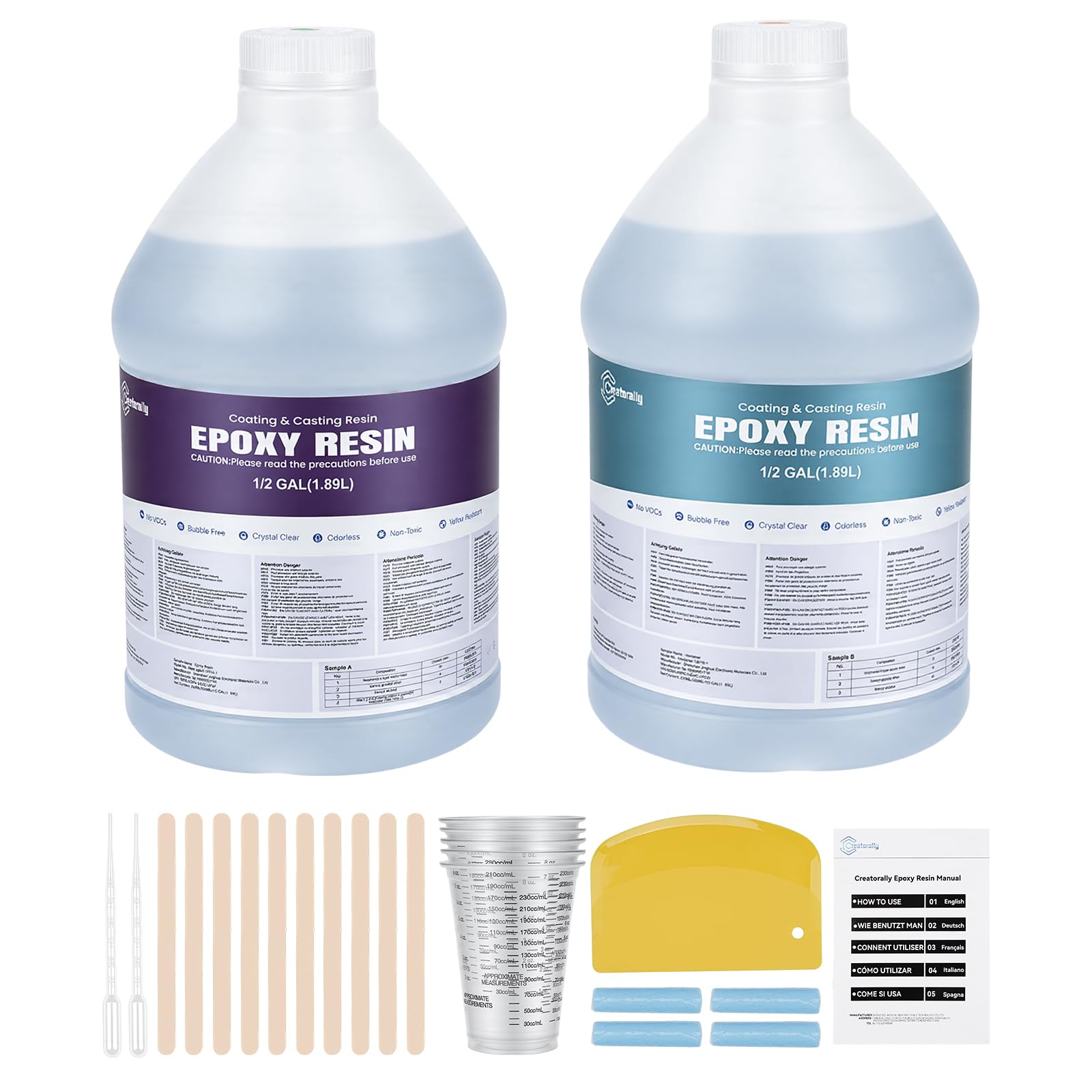 1.89L Epoxidharz Set, Selbstnivellierendes Blasenfreies Epoxy Resin | 1: 1 Verhältnis Glasklar Gießharz Set für Kunstgießharz, Schmuckherstellung, Formen, DIY Crafts