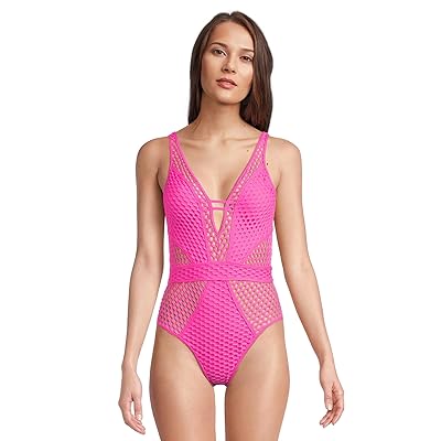 BECCA Castaway Fishnet Texture Plunge One Piece Women