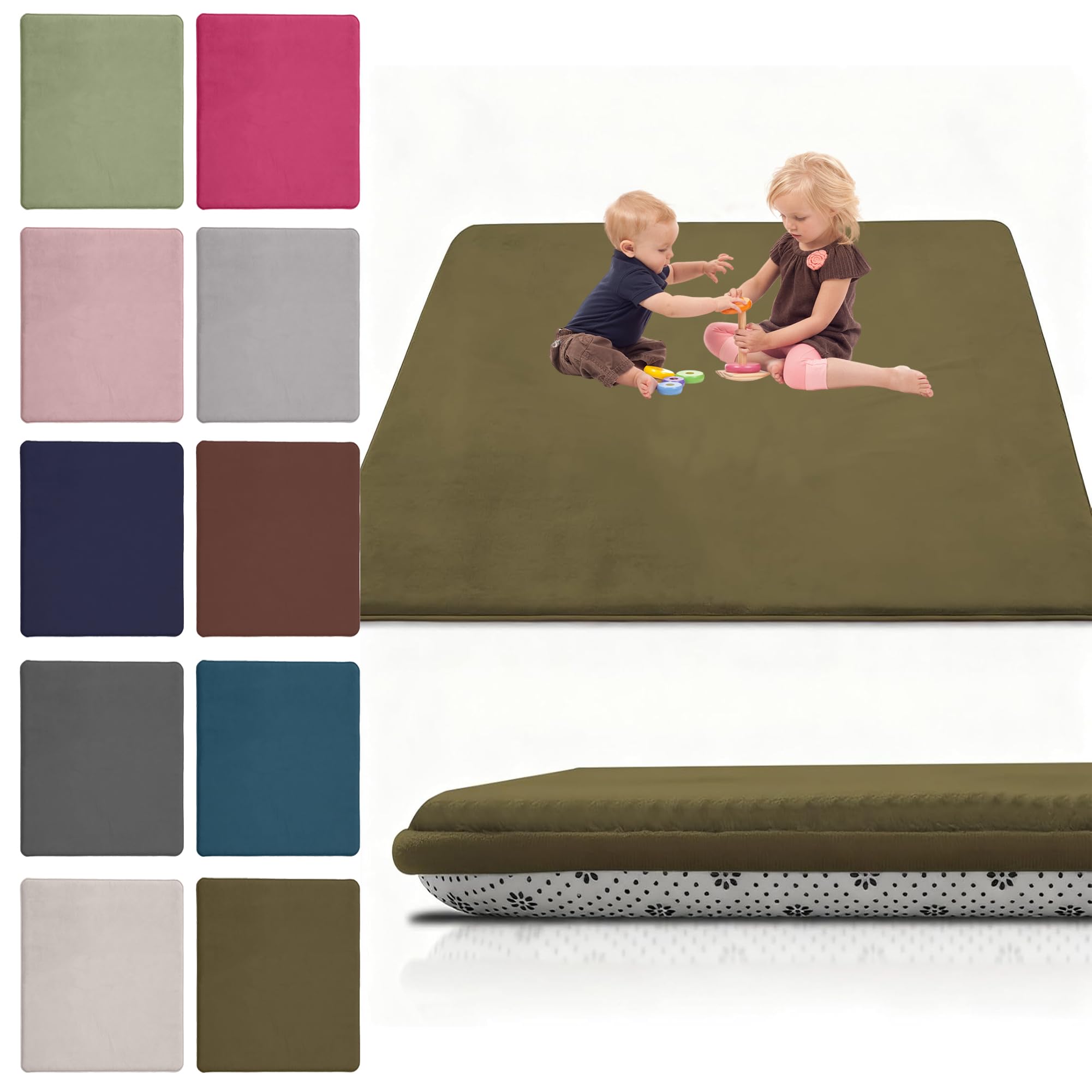 Coral Velvet Baby Play Mat, 190 x 380 cm Nursery Light Babies Mats for Floor Play with Non-slip Backing, 2CM Thick Baby Crawling Mat Nursery Rug for Crawling & Playing for Bedroom, Kids Room — image 1