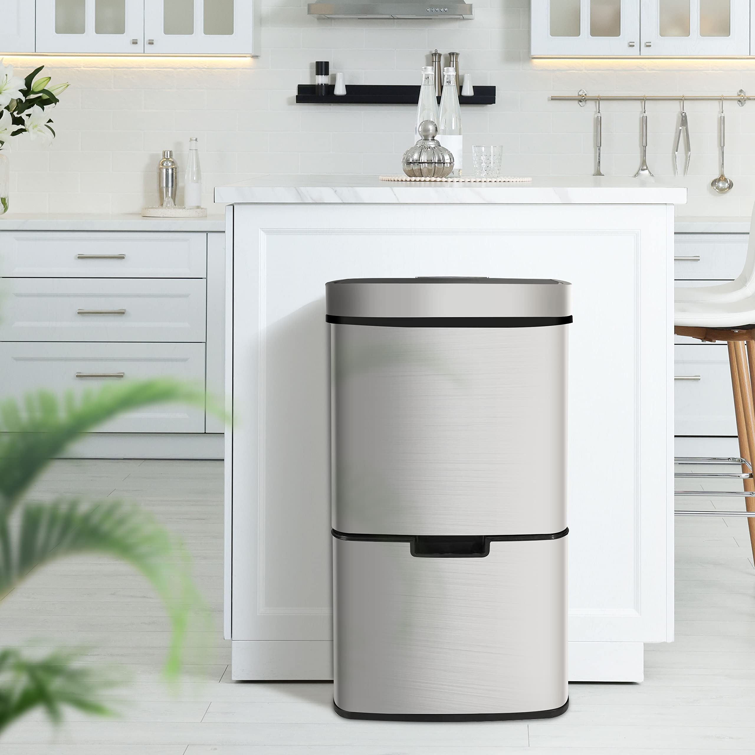 Ribelli Edelstahl - Mülltrennsysteme mit 3+1 Fächer - Mülleimer mit Sensor - 72 Liter (2x12 + 1x48 L) - Design Treteimer aus Edelstahl - Silber