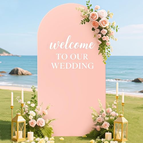 Miniatura 6 de FUHSY Cubierta de fondo para arco de boda, cubierta redonda de 5 pies, cubierta de arco de boda, fundas arqueadas de fiesta, tela elástica para