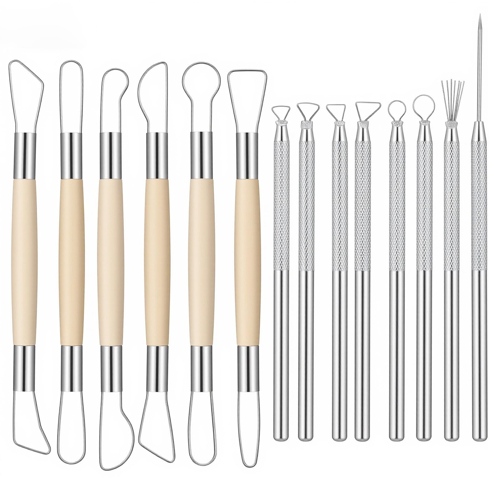 14PCS Ceramic Pottery Clay Sculpting Tools Set, Clay Tools with Aluminum Wood Stainless Steel for Carving Modeling Sculpting