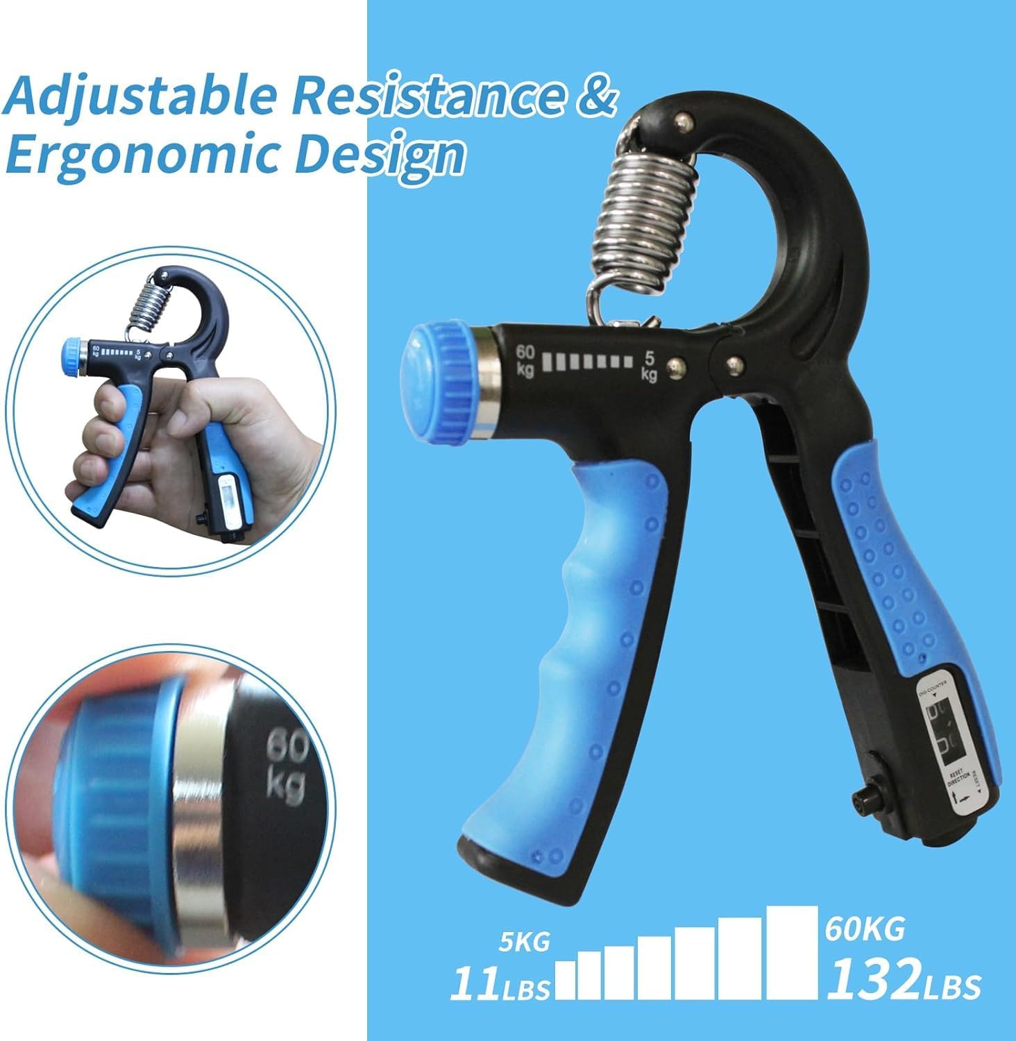 XYNO Grip Strength Combo Kit – Adjustable Hand Gripper (5–60 kg) & Finger Exerciser | Forearm, Wrist & Finger Strength Trainer for Gym, Home, Rehab & Therapy – Portable Hand Strengthener Set 3