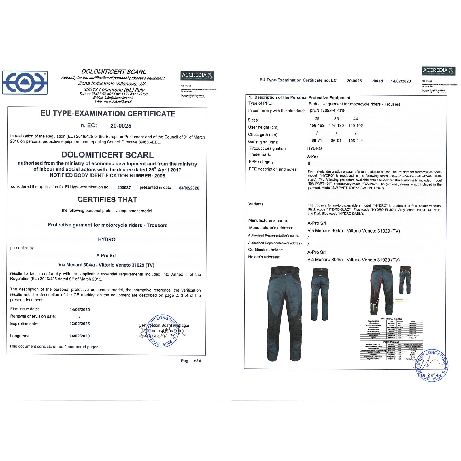 A-PRO Pantaloni Impermeabili da Uomo Protezioni CE Termica Biker Riflettente Moto
