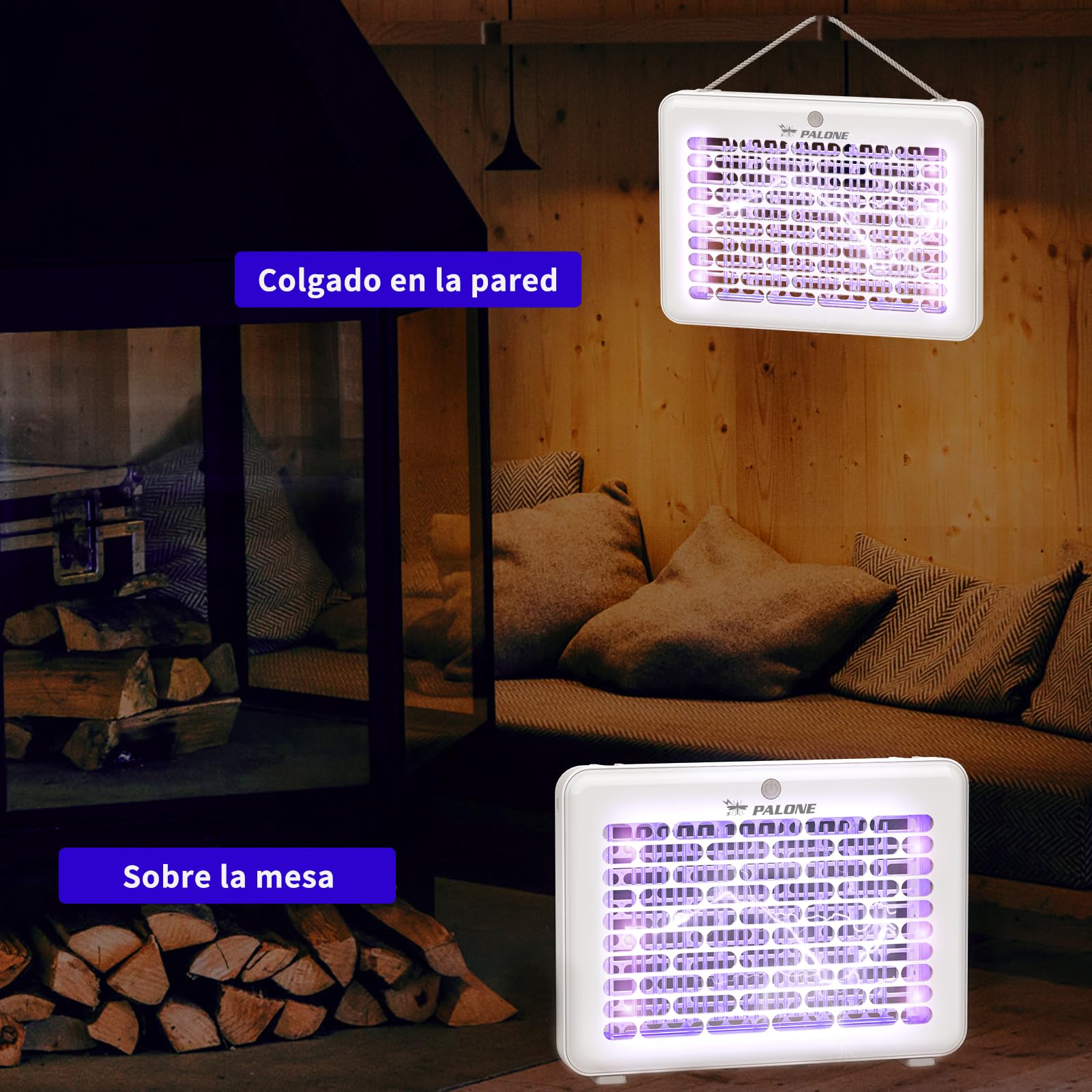 PALONE Lampara Antimosquitos 4000V, Mata Moscas Eléctrica USB 1200mAh, Trampa para Mosquitos con 3 Bombillas LED UV para Interior y Exterior, Suspendible con Cordón (30 * 22 * 4 cm)