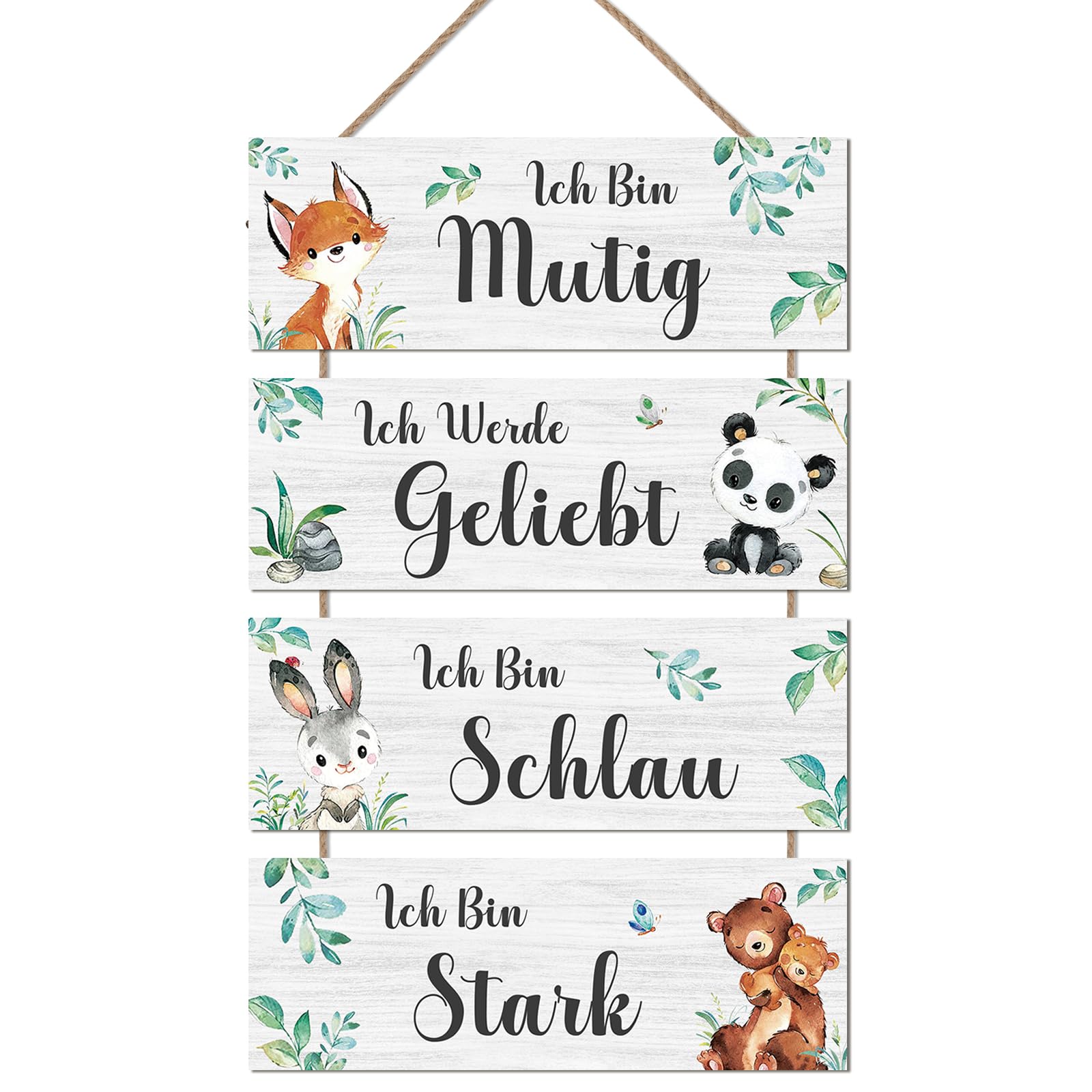 KAIRNE Tier Bilder für Babyzimmer,Wanddeko Kindzimmer Mädchen Jungen,Tier Schild mit Spruch,Inspirierende Zitate Kinder Wandbild mit Spruch,Waldtiere Safari Tiere Poster für Babyzimmer Deko