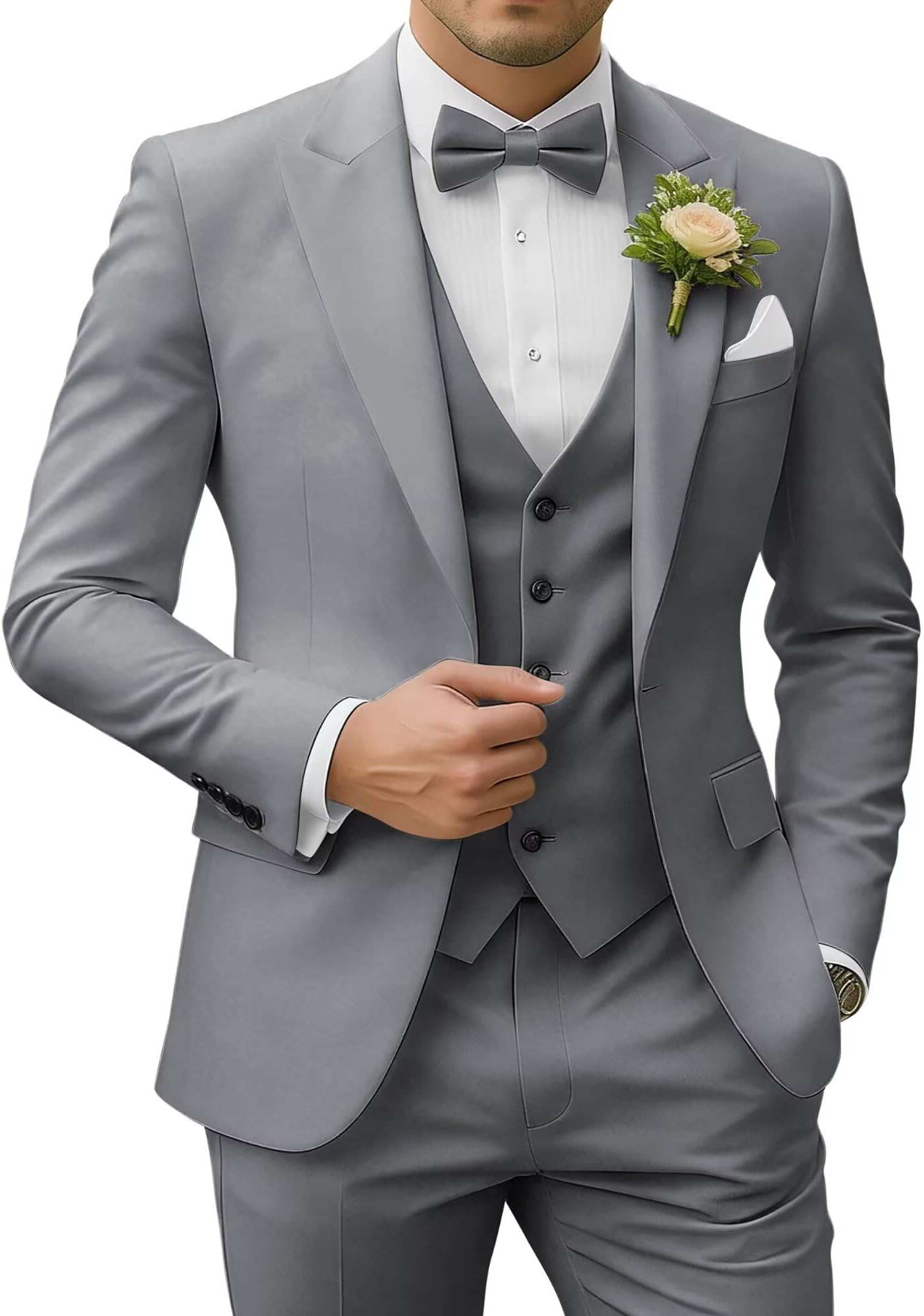 Men's 3 Piece Suits Slim Fit Peak Lapel 2 Button Blazer Jacket Vest Pants Set Wedding Business Prom Party Suit