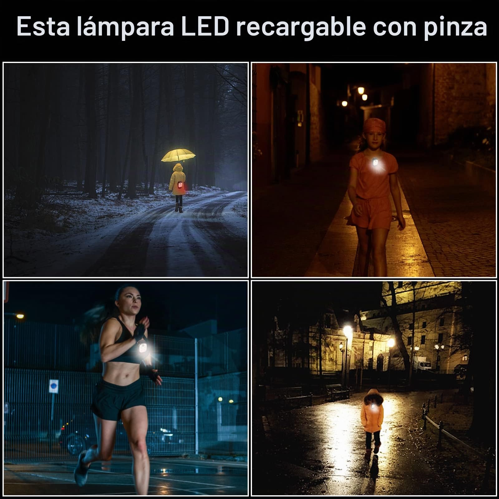 Lámpara LED Recargable Con Clip Y Modo Estroboscópico Para Correr, Mascotas O Mochila, 4 Modos De Luz