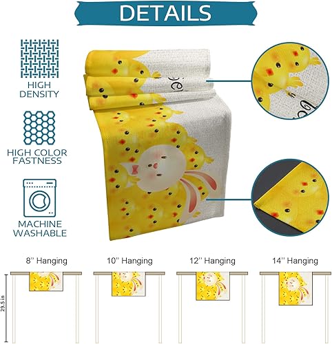 Miniatura 5 de Juego de manteles individuales para pollitos de Pascua con camino de mesa a juego de arpillera de algodón y lino 6 alfombrillas  camino de 16 x 72