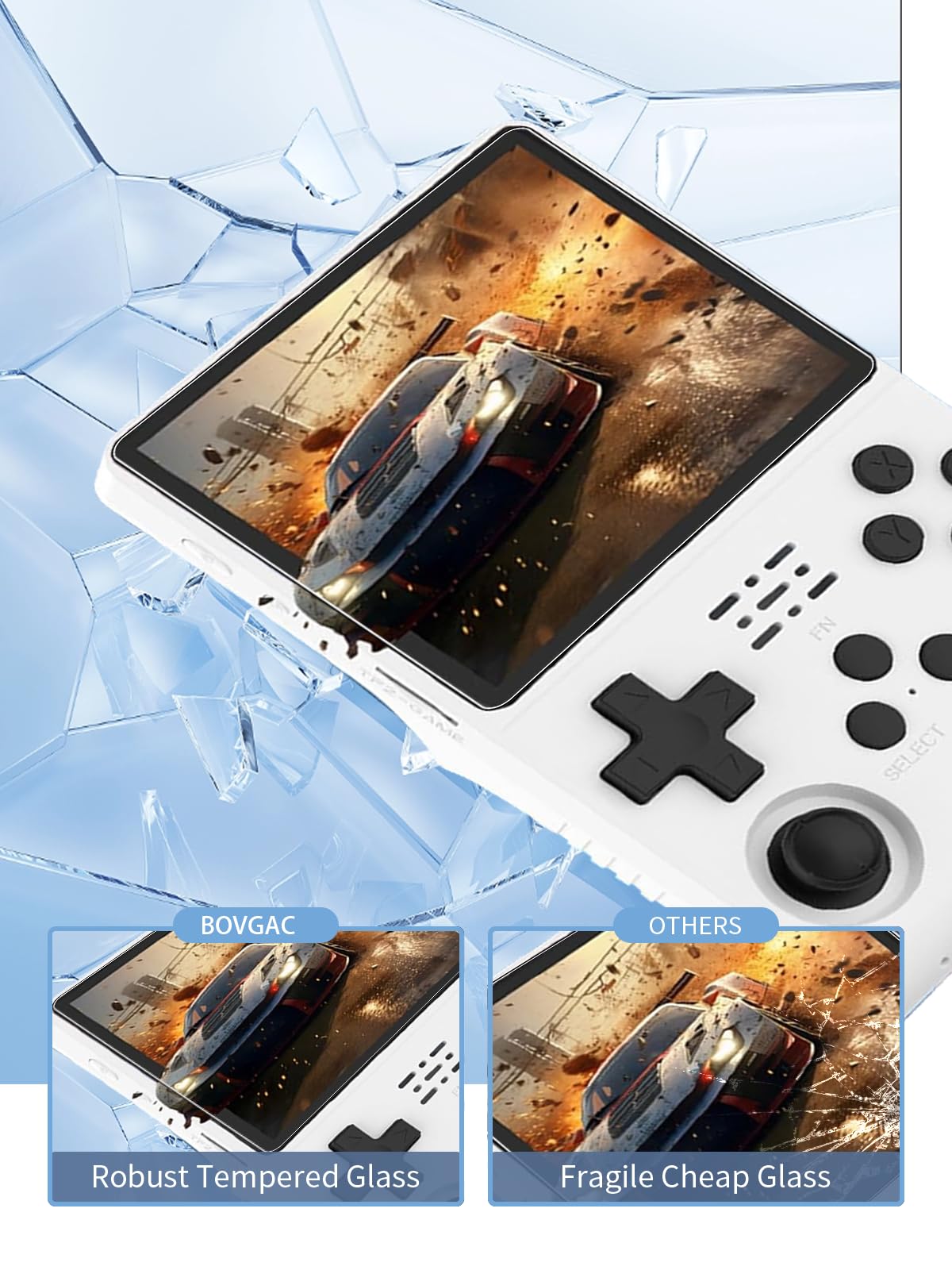 BOVUGAC Pellicola protettiva in vetro temperato per console di gioco portatili R40S Pro, 3,5 pollici, pellicola protettiva per R40S PRO Handheld Gaming antigraffio e sensibile e durezza 9H, confezione