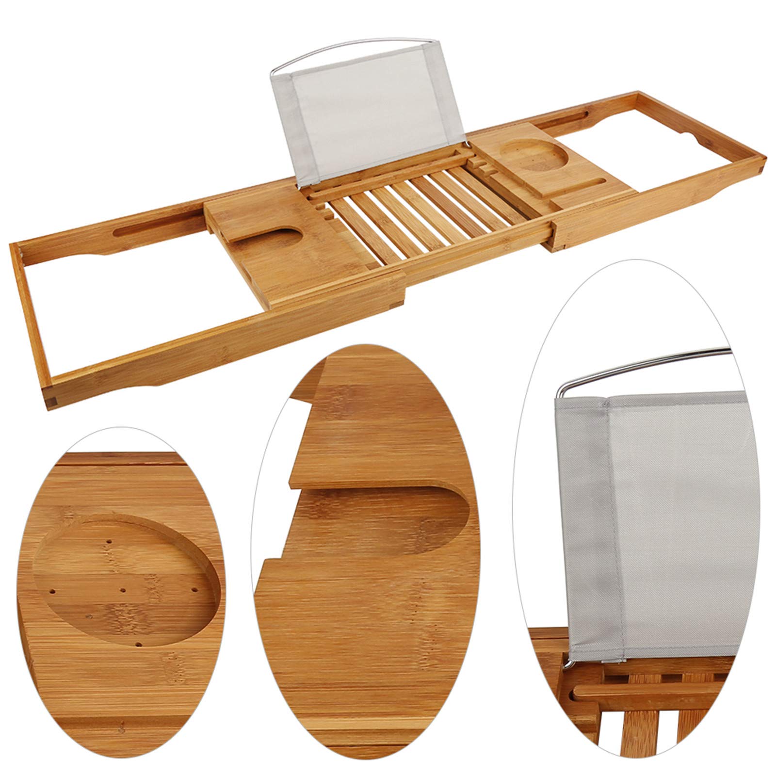 Bandeja bañera, Bandeja para bañera, Puente de bañera, Hecho de bambú, Longitud Ajustable (70-105 cm), Carga máxima de 5 kg, múltiples Espacios de Almacenamiento (YS249724, 2)