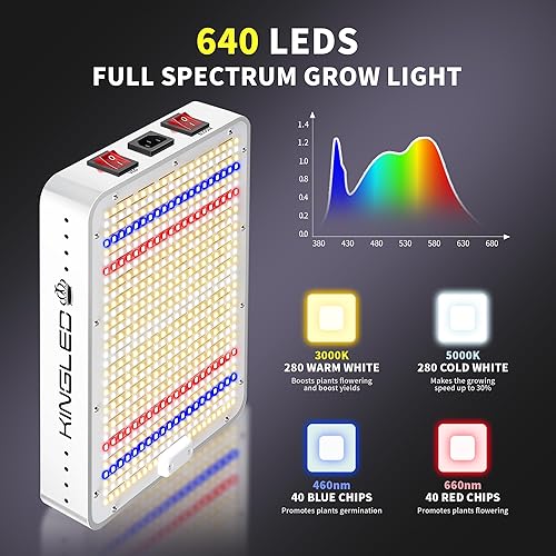 Vista 2 de Luz de crecimiento LED King Plus 600 W/800 W/1000 W doble chips, espectro completo para invernadero y floración para plantas de interior crecientes