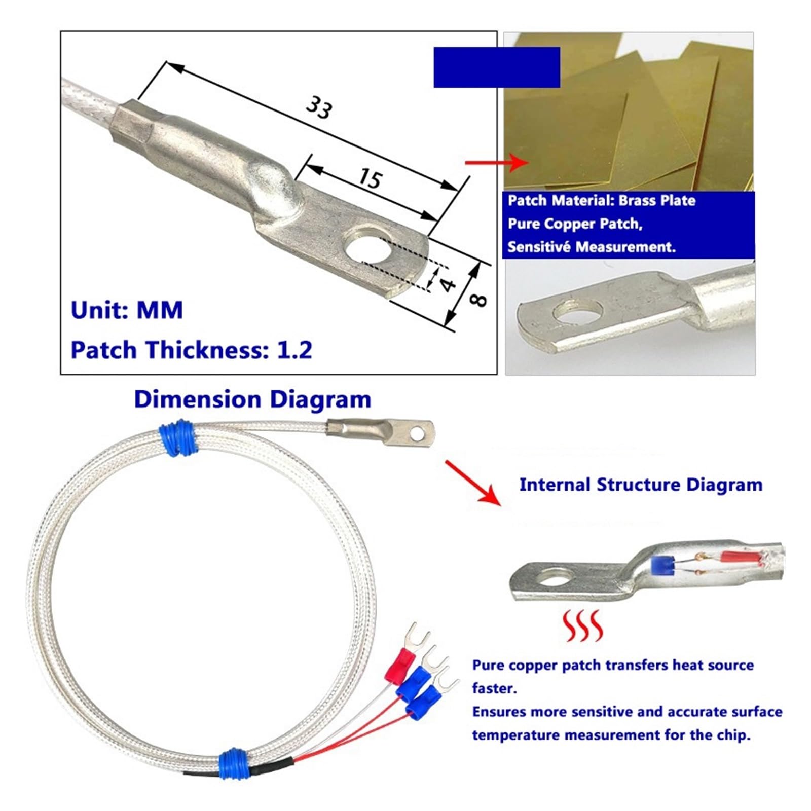 Pt100 oberflächenmontierter Temperatursensor, Platin-Thermistor-Sonde for den industriellen Einsatz, Thermoelement-Dichtung im Lieferumfang enthalten