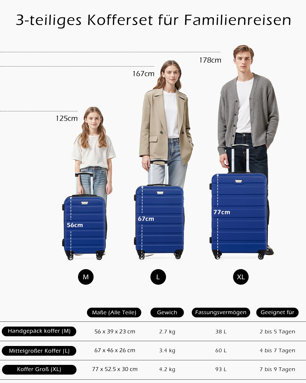 COOLIFE Walizka z twardą obudową trolley walizka na kółkach walizka podróżna twarda obudowa boardcase bagaż podręczny z zamkiem TSA i 4 kółkami, Großer Koffer