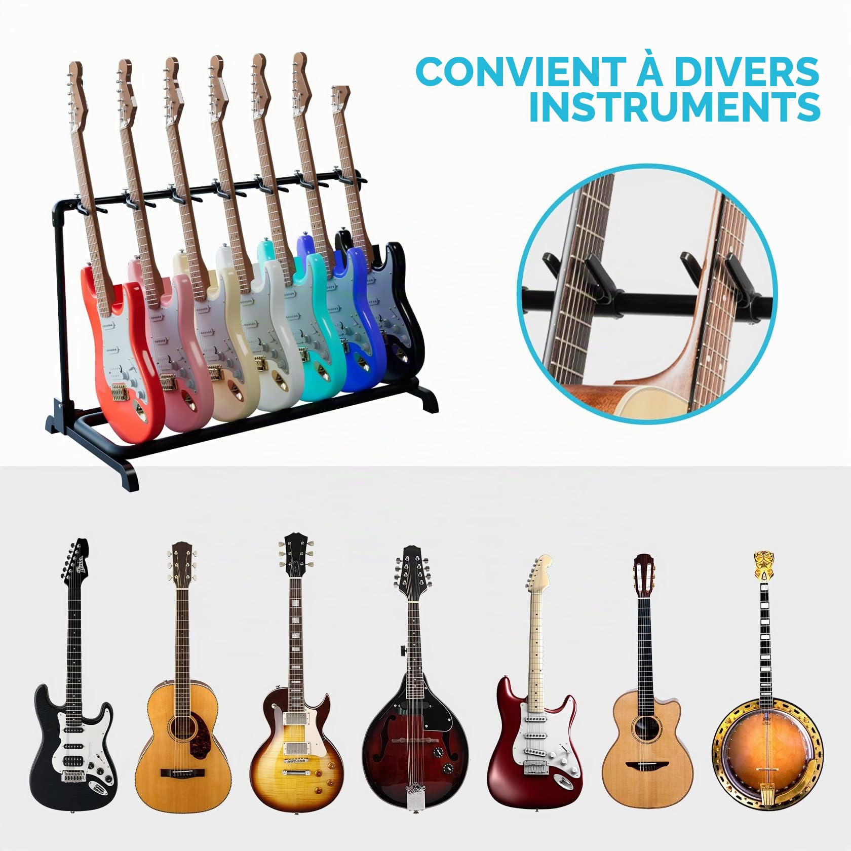 GUITTO Support multi-guitare universel pliable pour guitare acoustique, basse, de scène, GGS-11