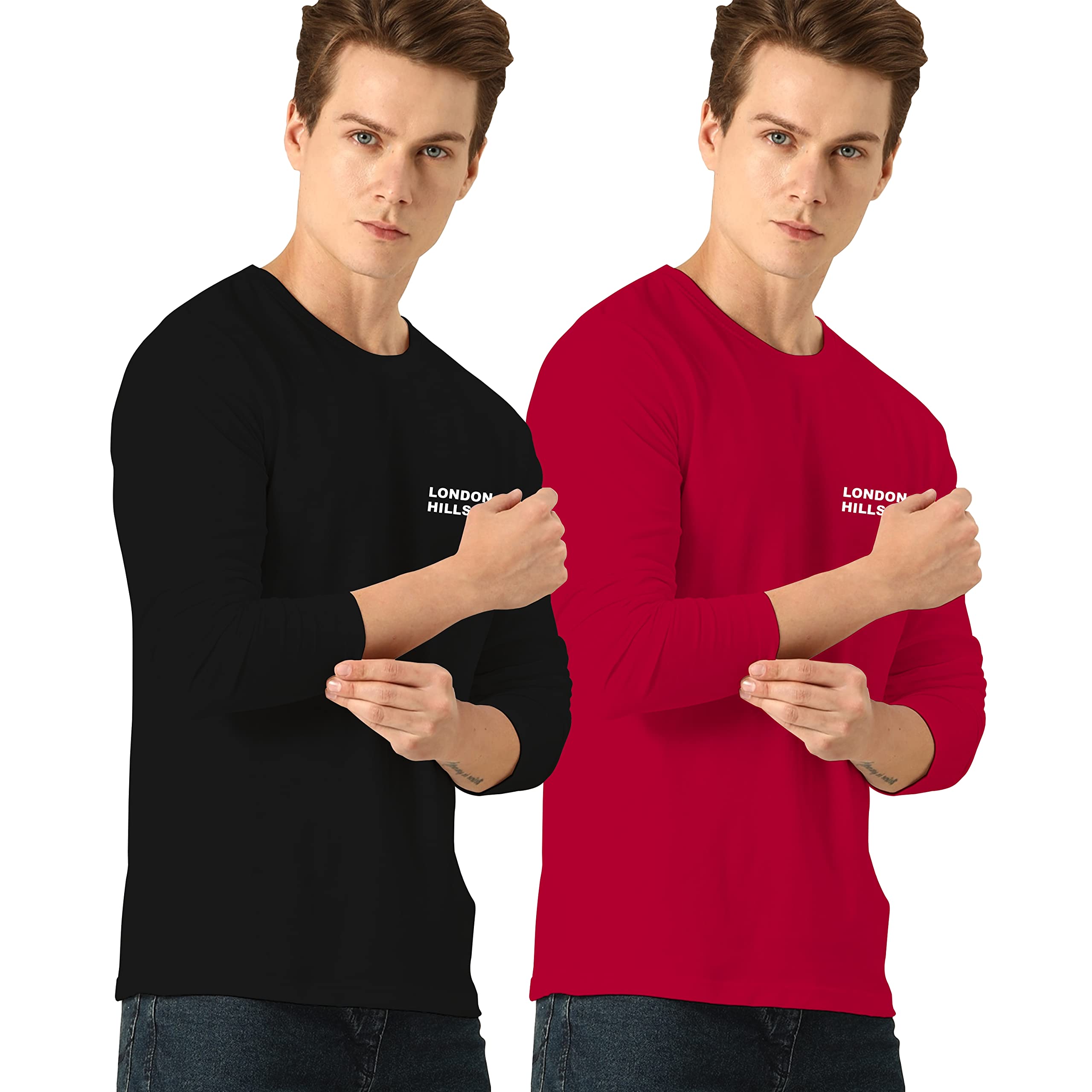 London Hills Men's Round Neck Full Sleeve T-Shirt (Pack of 2)