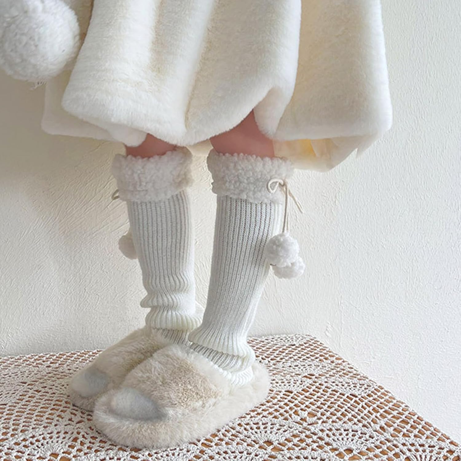 Leg Warmers, Leg Warmers for Autumn Winter Berber Fleece Socks Sweet Girls Socks Lace Up Leg Covers Knit Stockings