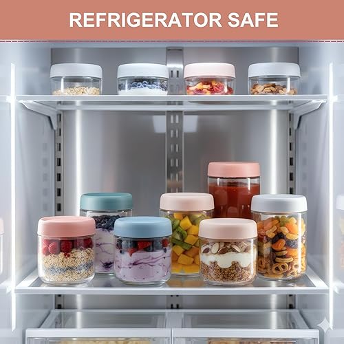 Miniatura 6 de CATIFLIN Paquete de 6 recipientes de avena durante la noche con tapas, tarros de vidrio Mason de 16 onzas y 10 onzas, recipientes herméticos de