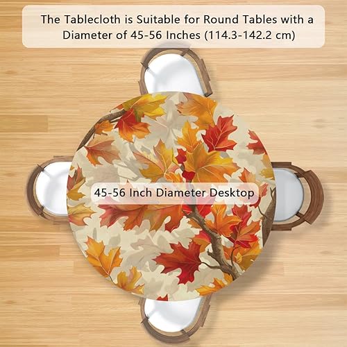 Vista 438 de Pardick Mantel redondo elástico con diseño de hojas de otoño, mantel redondo ajustable de 36 a 42 pulgadas, mantel circular impermeable, lavable
