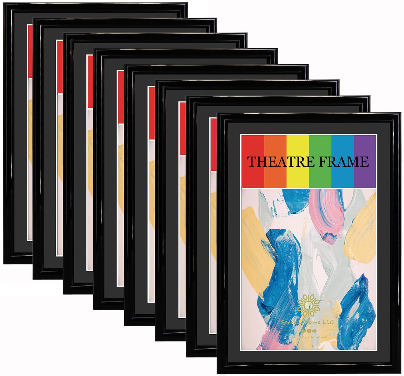 SparklyHome Black Theatre Frame with Black Mat, 8 Packs, Holds 5.5x8.5-inch Media, Wall or Tabletop Display
