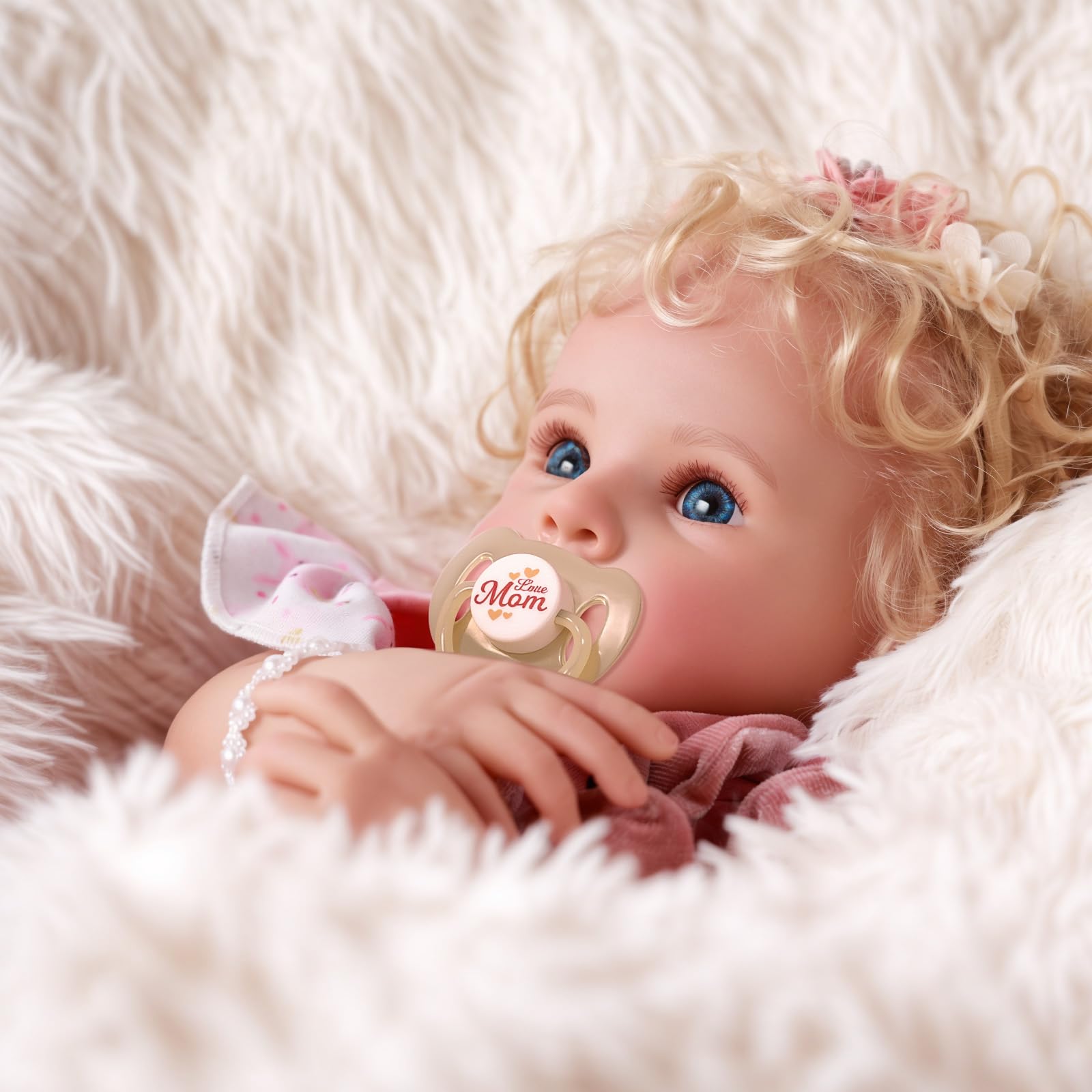 JIZHI Reborn-Baby Mädchen Puppe 17 Zoll Lebensechte Babypuppe Offene Augen | Mit handverwurzelten Haaren, weichem Stoffkörper und Vinyl-Gliedmaßen, Inklusive Zubehör für Kinder ab 3 Jahren