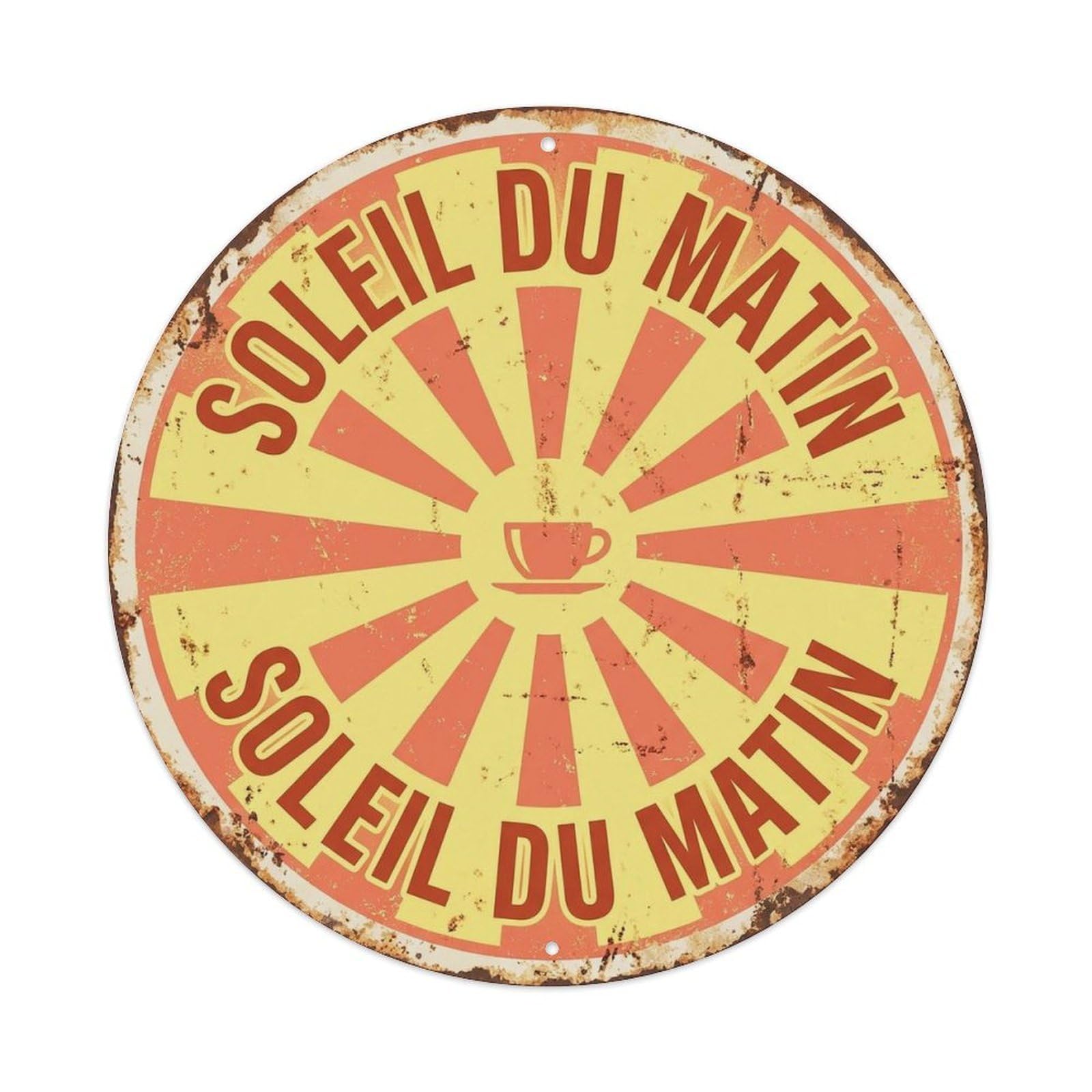 Sunburst Coffeehouse European Cafe Cheerful Espresso Metal Tin Sign Plaque Wall Decor for Cafe, Man Cave, Club Bar, Office, Home Garden Round Metal Poster 8x8Inch
